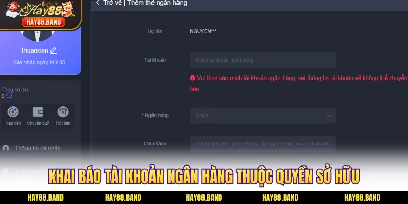 Khai báo tài khoản ngân hàng thuộc quyền sở hữu
