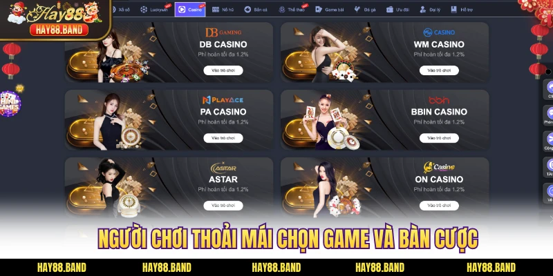Người chơi thoải mái chọn game và bàn cược
